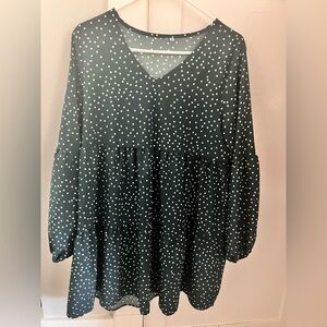 Forest green Baby doll style dress- with white Polka Dots